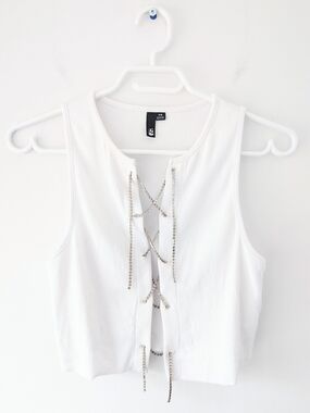 Y2K Rhinestone Lace-Up Ribbed Crop Top – Coquette Soft Glam Festival Vibes Small